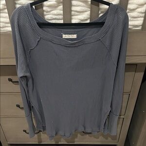 We The Free Women's Dusty Gray Blue Waffle Knit Long Sleeve Top